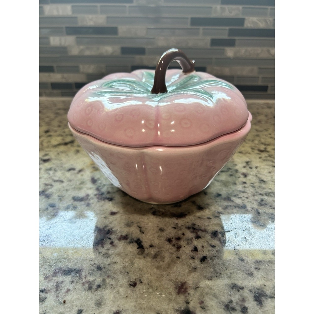 Vintage  Belmar CAL Pottery 310 Pink Strawberry Candy Dish With Lid 6"H x 7"W